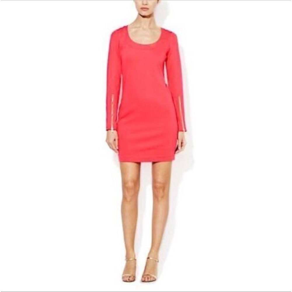Trina Turk - Coral Long Sleeve Shift Dress W/ Zippered Cuffs Sz 0